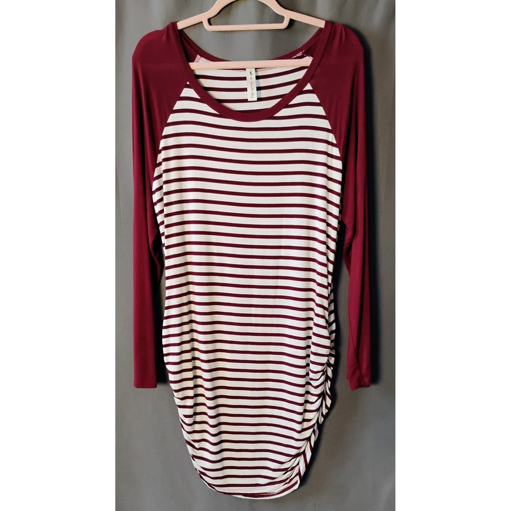 Vanilla Bay Women's Striped‎ Burgundy White Long Sleeve Tunic Top